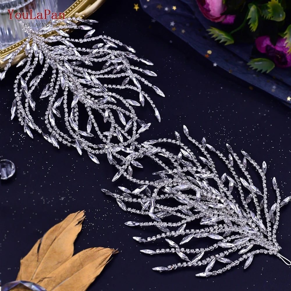 Bridal Rhinestone Flower Leaf Headband Tiara