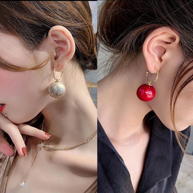 Elegant Korean Geometric Big Pearl Earrings