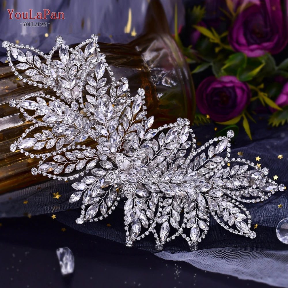 Bridal Rhinestone Flower Leaf Headband Tiara