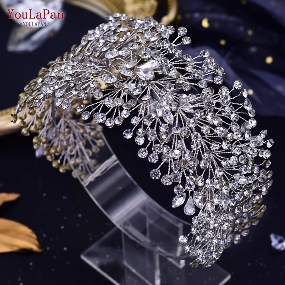 Bridal Rhinestone Flower Leaf Headband Tiara