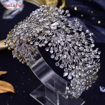Bridal Rhinestone Flower Leaf Headband Tiara