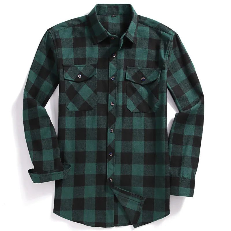 Men's Flannel Plaid Button-Up Shirt - Fall