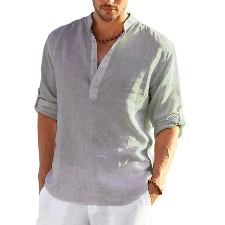 Men's Casual Long Sleeve Linen Shirt