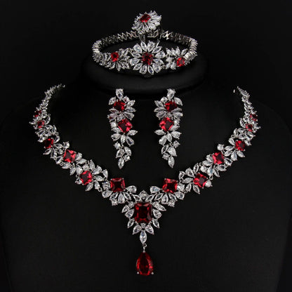 Luxury Retro Red Zirconia Wedding Jewelry Set