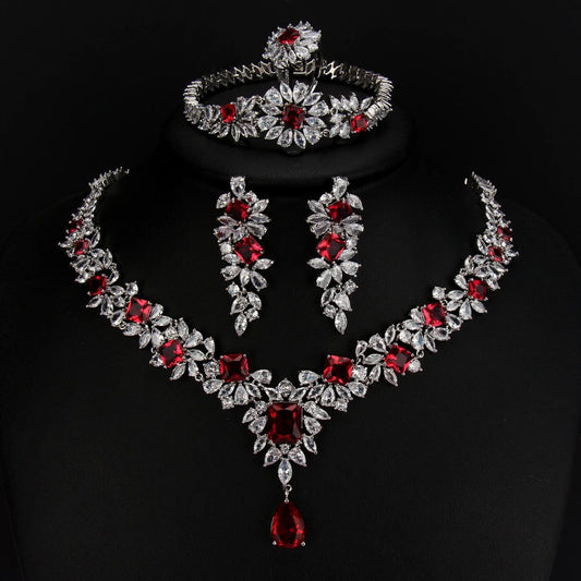 Luxury Retro Red Zirconia Wedding Jewelry Set