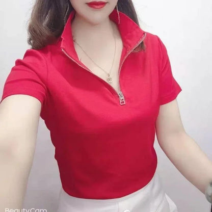 Trendy Slim Fit Red Cotton T-Shirt for Women