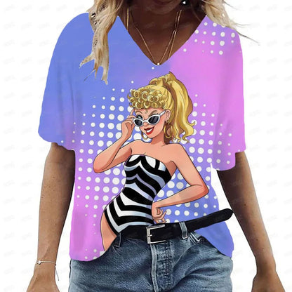 Anime V-Neck Summer T-Shirt for Women