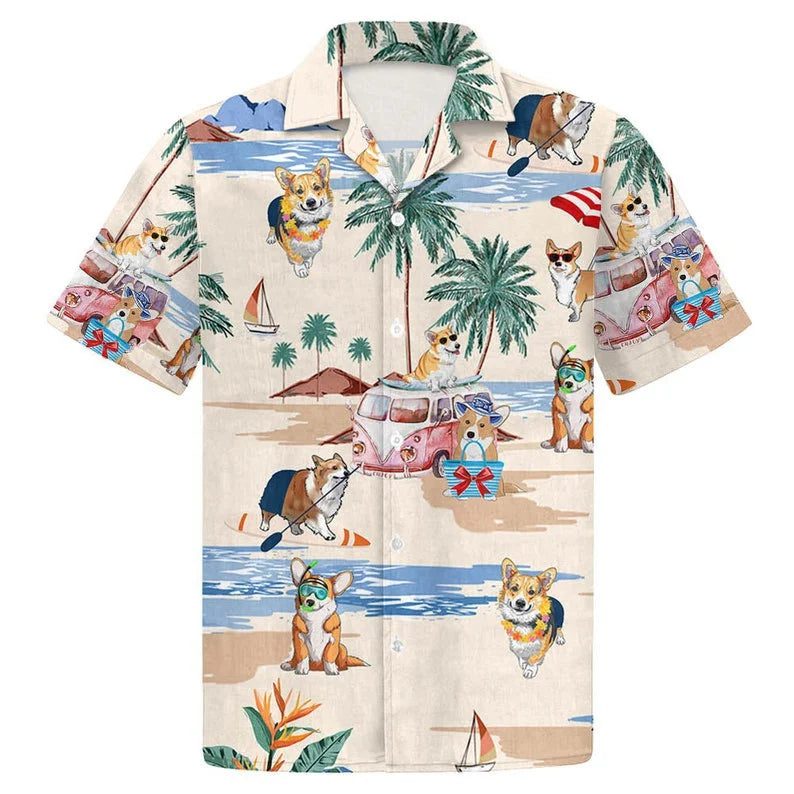 Kawaii Corgi Hawaiian Shirts for Summer Fun