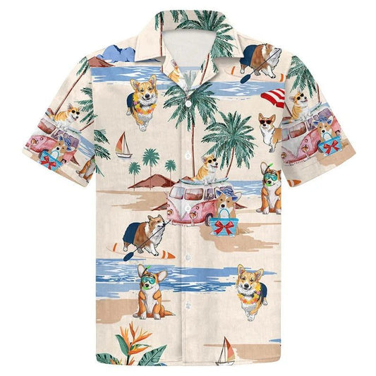 Kawaii Corgi Hawaiian Shirts for Summer Fun