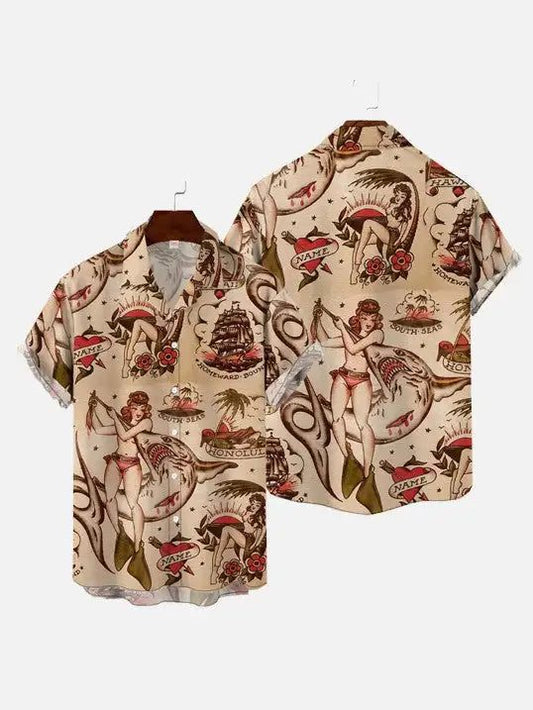 Men's Hawaiian Shirts: Retro Mermaid Print Summer