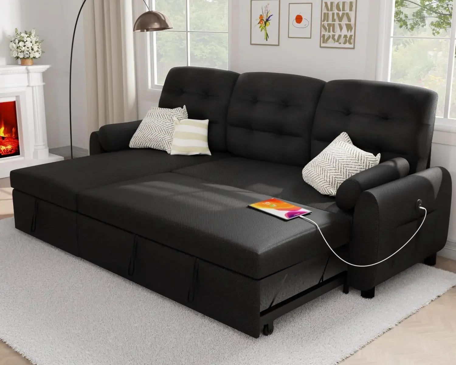 87” Sleeper Sectional Sofa with Storage