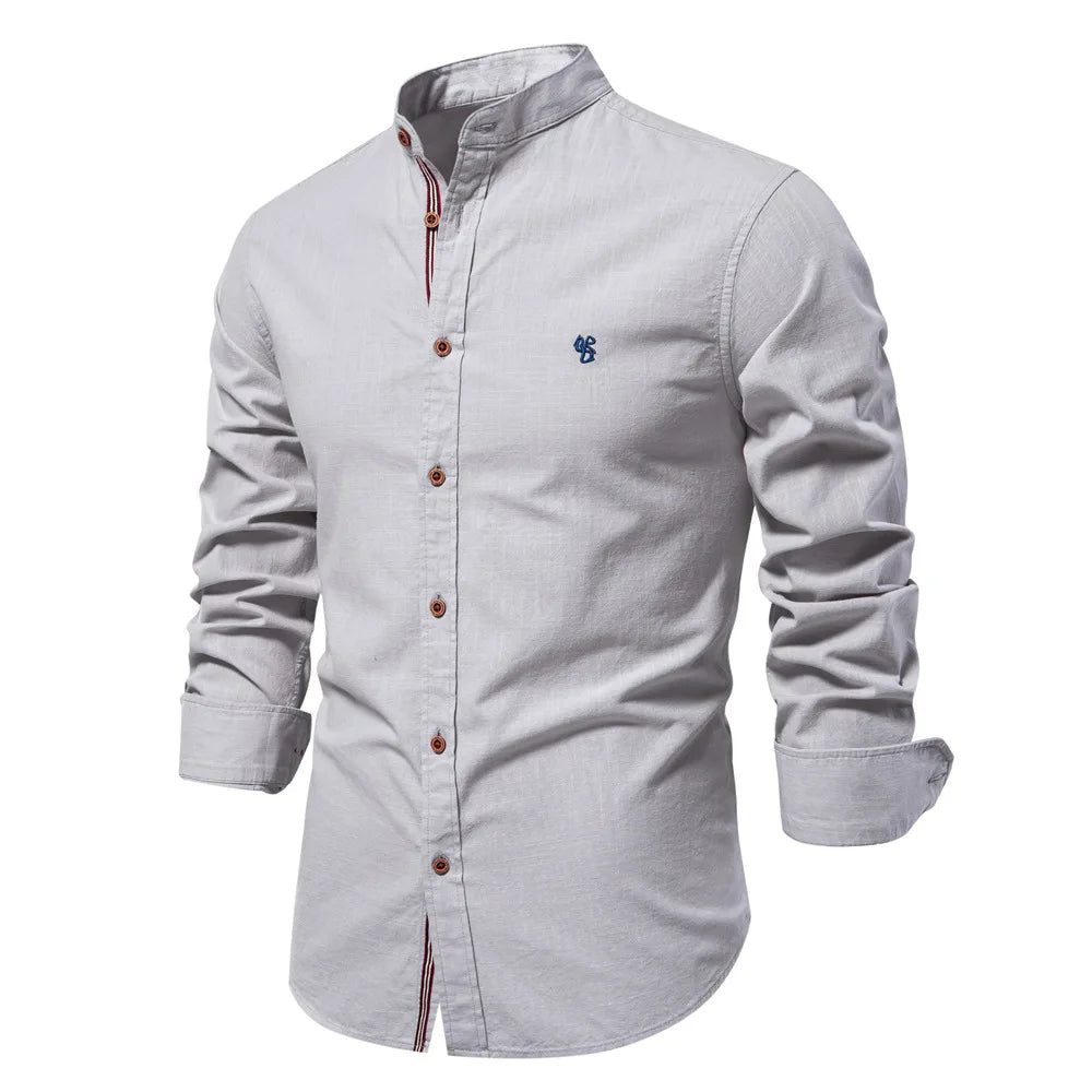 High-Quality Men's Cotton Linen Embroidery Shirt