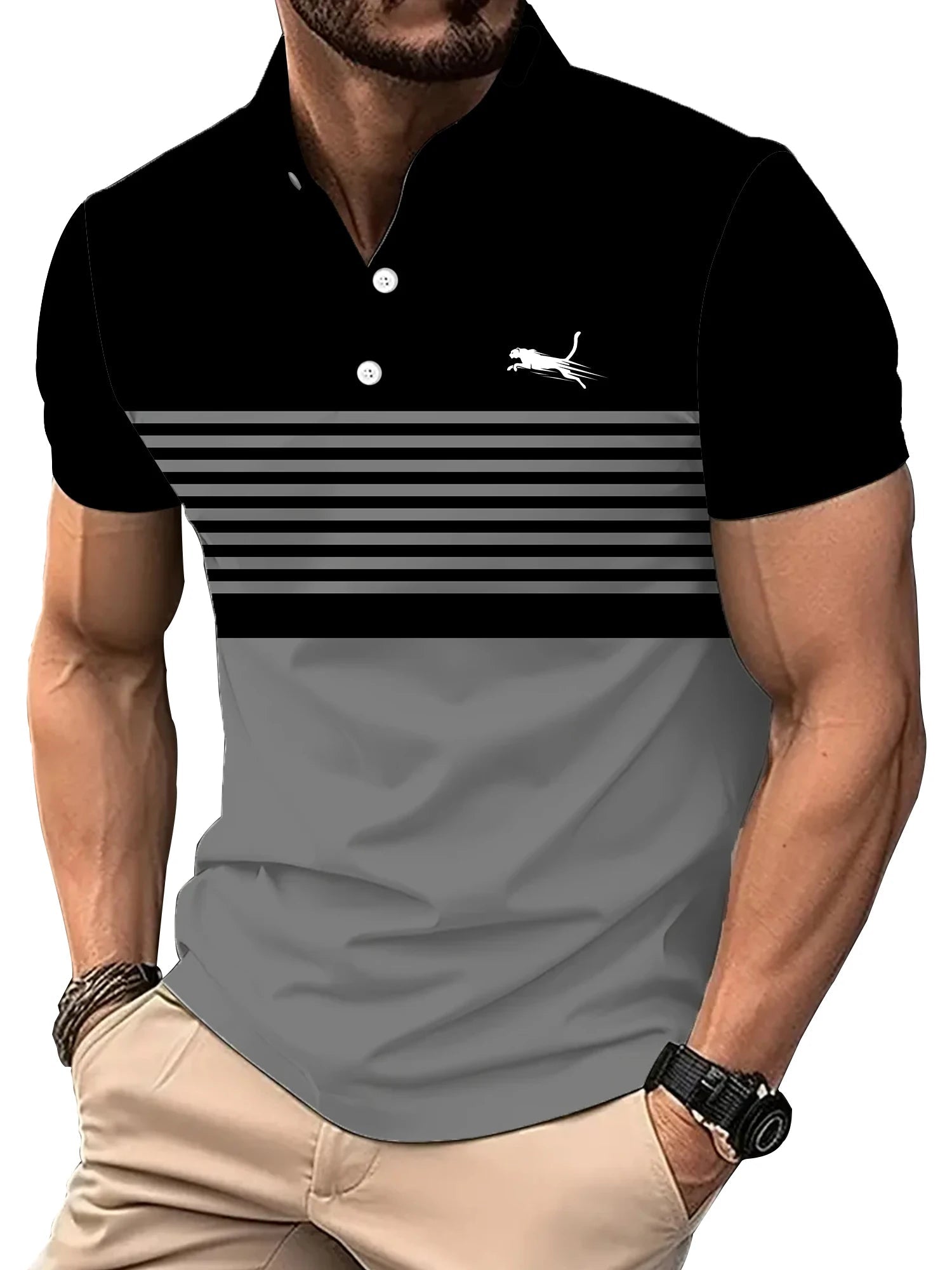 Men's Casual Striped Golf Polo Shirt