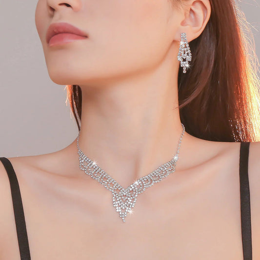 Elegant Bridal Crystal Necklace and Earrings Set