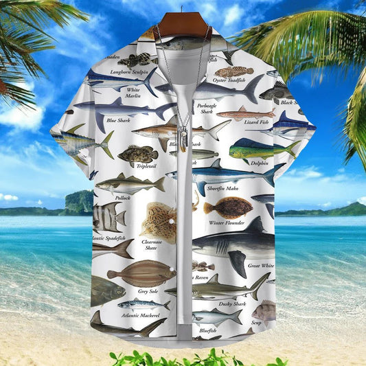 Trendy 3D Fish Print Hawaiian Shirts Men