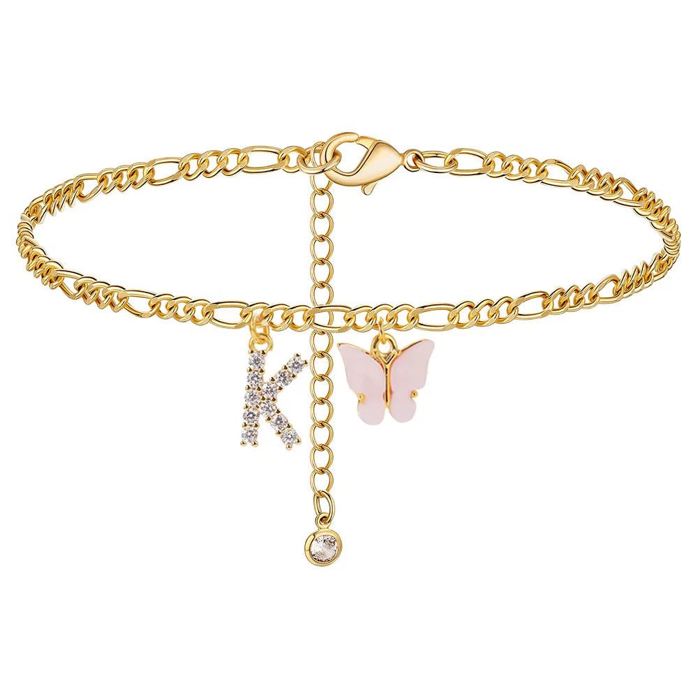 Waterproof Initial Letter Anklets for Women