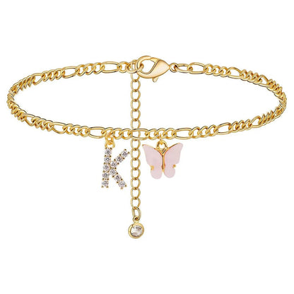 Waterproof Initial Letter Anklets for Women
