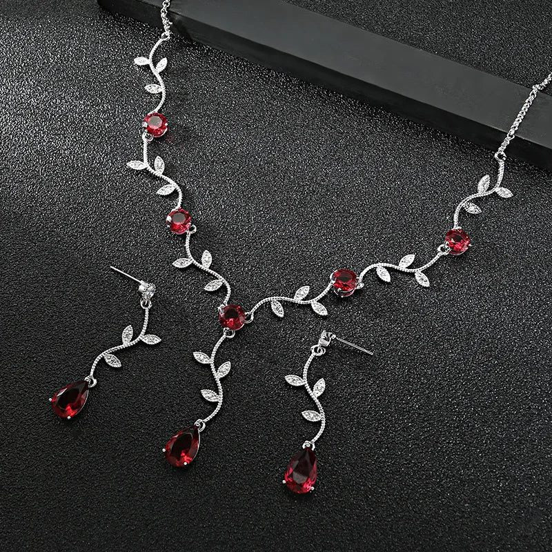 Luxury Retro Red Zirconia Wedding Jewelry Set