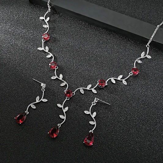 Luxury Retro Red Zirconia Wedding Jewelry Set