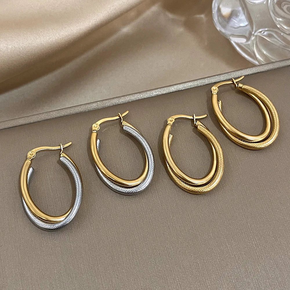 Waterproof Stainless Steel Minimalist Hoop Earrings