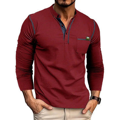 Men's Long Sleeve Pocket Henley T-Shirts 2024