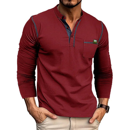 Men's Long Sleeve Pocket Henley T-Shirts 2024