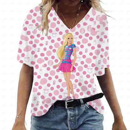 Pink V-Neck Casual T-Shirt for Women