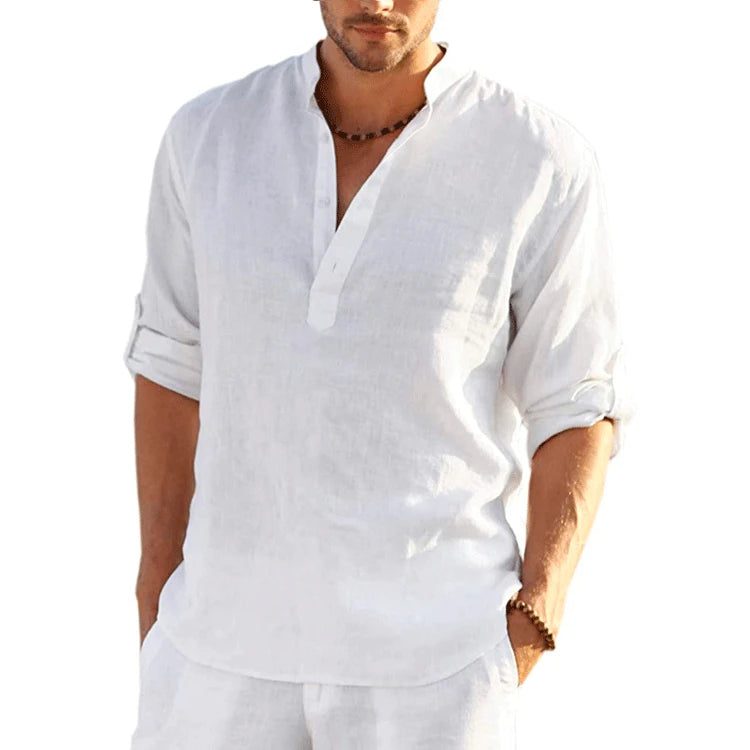 Men's Casual Long Sleeve Linen Shirt