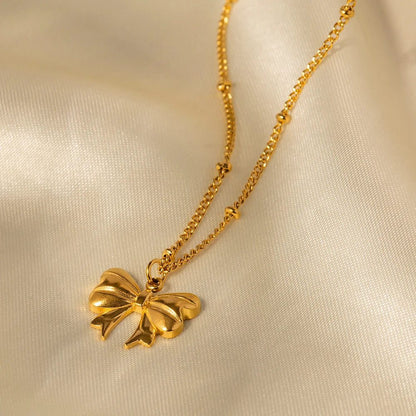 Trendy Waterproof 18K Gold Bow Pendant Necklace