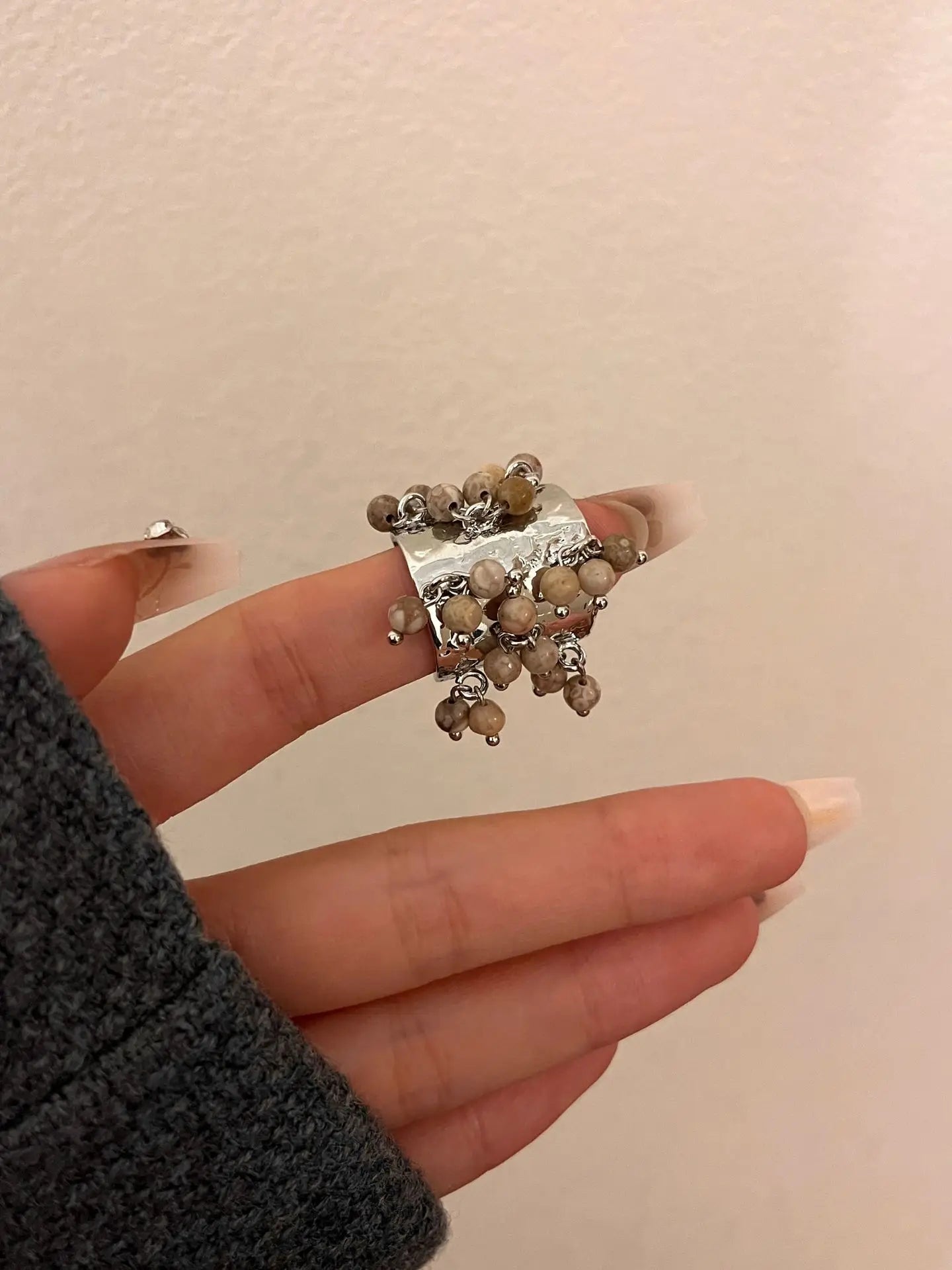 Vintage Metal Beads Open Ring for Women