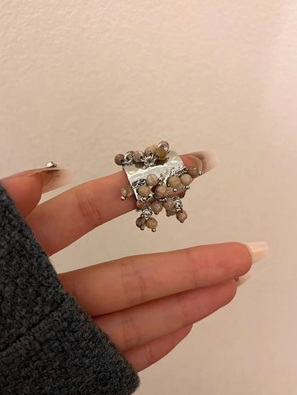 Vintage Metal Beads Open Ring for Women