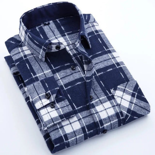 Men's Slim-Fit Flannel Plaid Shirt - Comfortable
