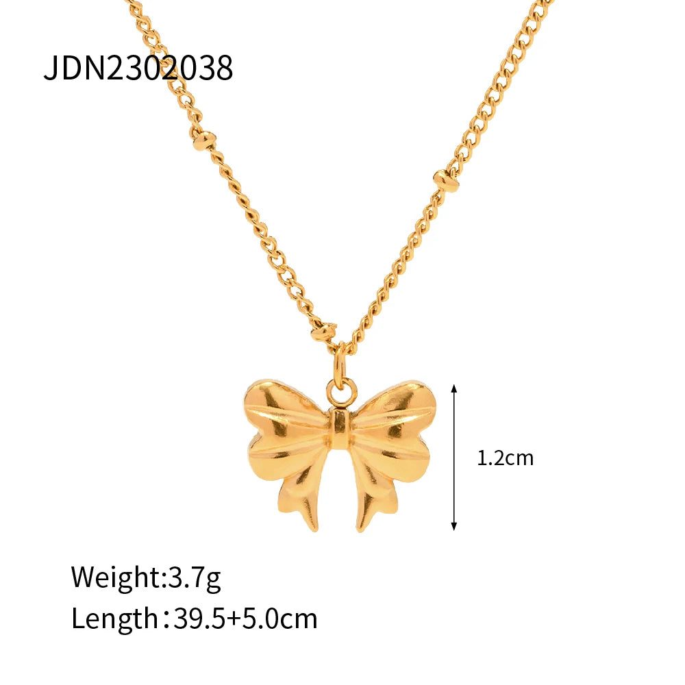 Trendy Waterproof 18K Gold Bow Pendant Necklace