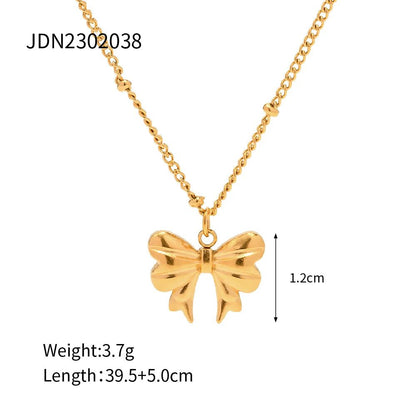 Trendy Waterproof 18K Gold Bow Pendant Necklace