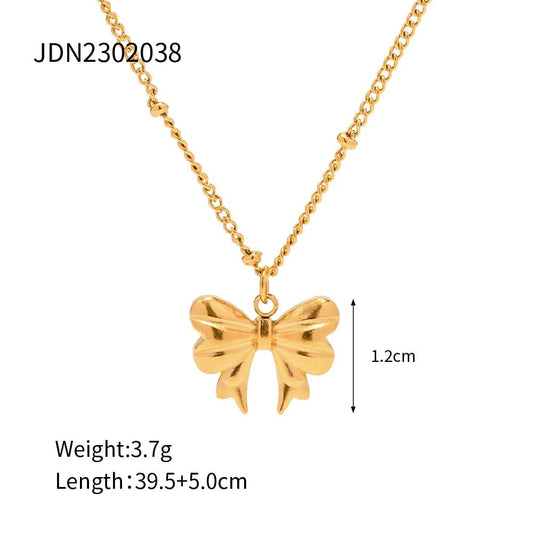 Trendy Waterproof 18K Gold Bow Pendant Necklace