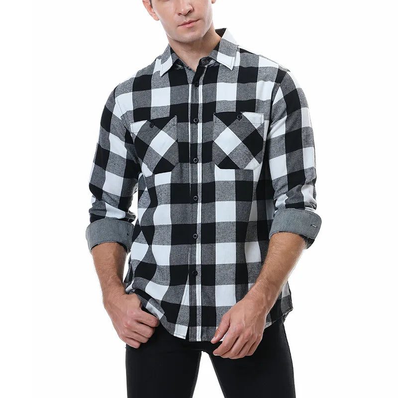 Men's Casual Long Sleeve Plaid Flannel Shirt