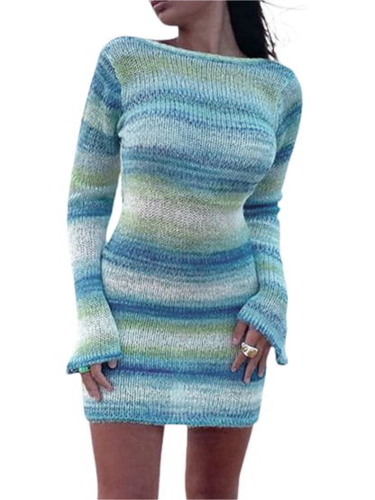 Elegant Women’s Autumn Knitted Striped Dress