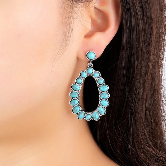 Trendy Vintage Western Bohemian Turquoise Dangle Earrings