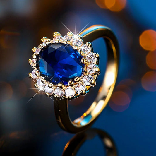 Vintage Blue Zircon Engagement Ring for Women