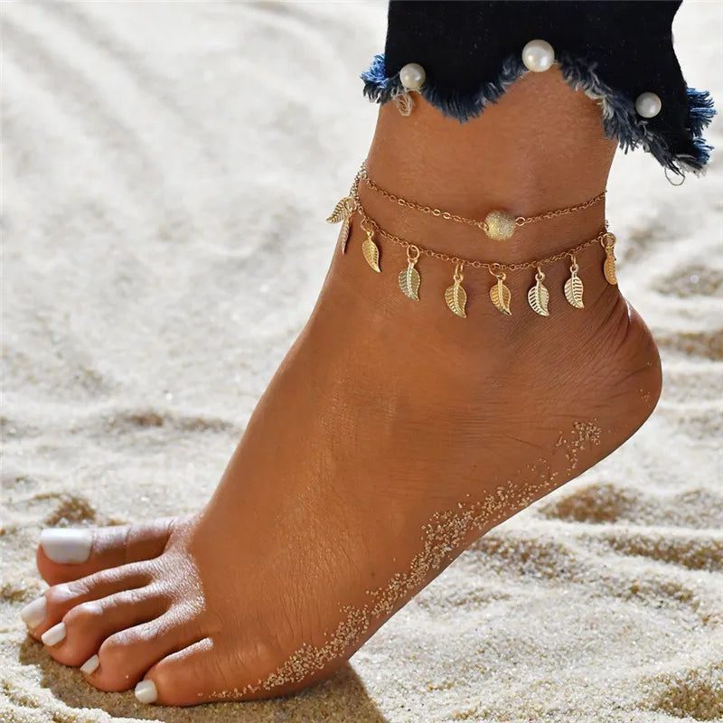 Waterproof Double-Layer Gold Anklets for Women