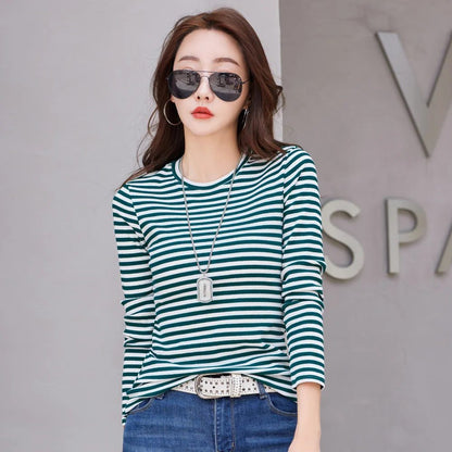 Elegant Striped Long Sleeve T-Shirt for Women