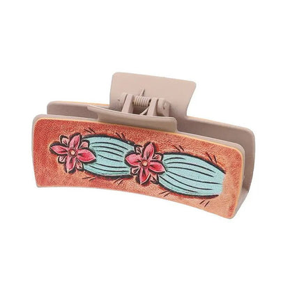 Western Hair Claw Clip with Sunflowers Cactus