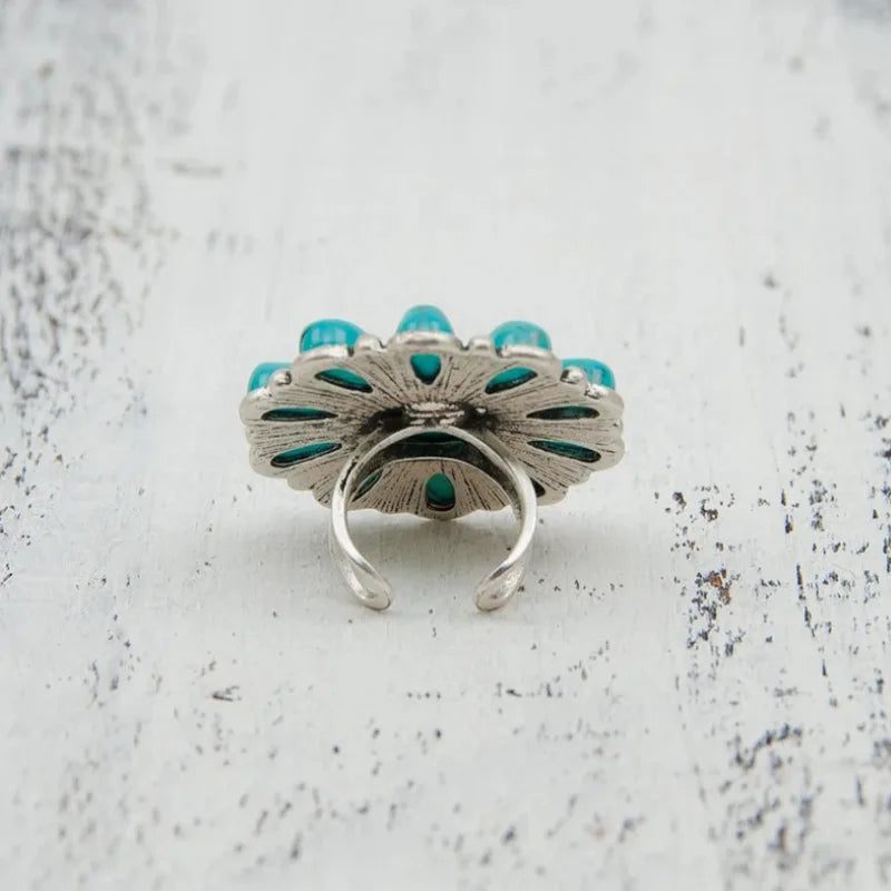 Boho Turquoise Flower Rings for Women