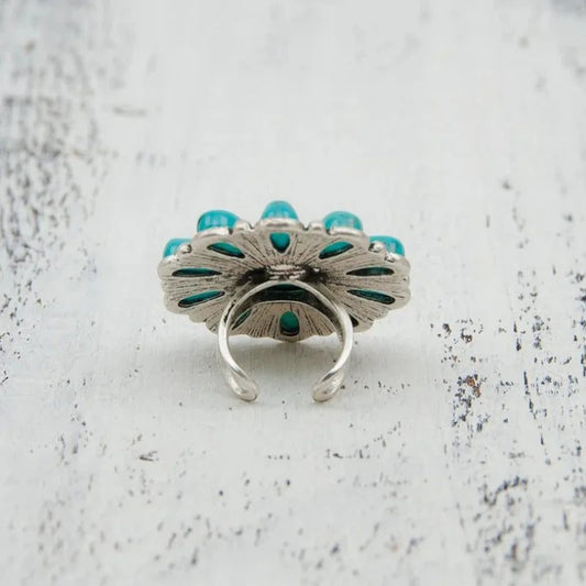 Boho Turquoise Flower Rings for Women