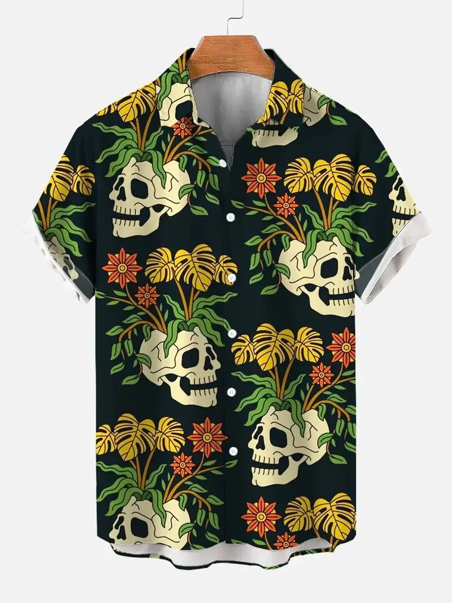 Funny Vintage Skull Floral Hawaiian Shirt