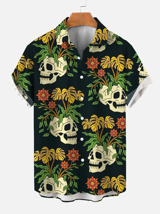 Funny Vintage Skull Floral Hawaiian Shirt