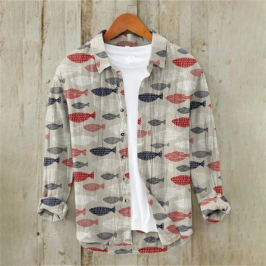 Men's Vintage Japanese Fish Linen Shirt