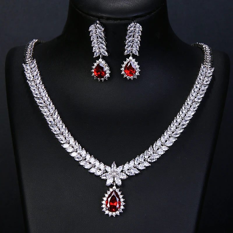 Luxury Retro Red Zirconia Wedding Jewelry Set