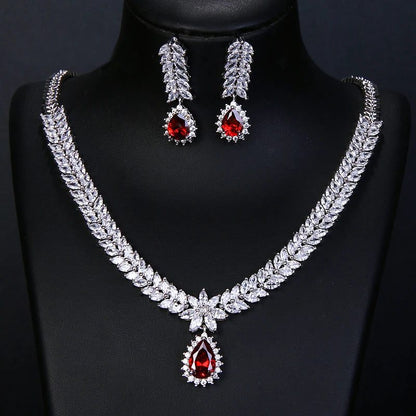 Luxury Retro Red Zirconia Wedding Jewelry Set