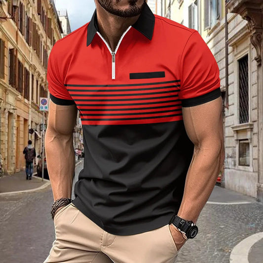 Men's Color Contrast Striped Pocket T-Shirt